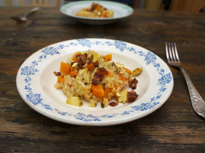 Risotto met pompoen en kastanjes