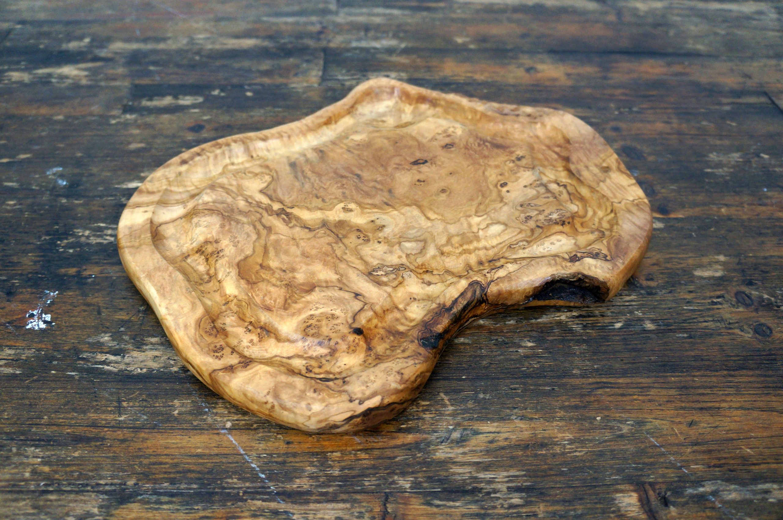 Rustieke, ovale olijfhouten vleesplank ca. 23 x 35 x 2 cm - Image 3